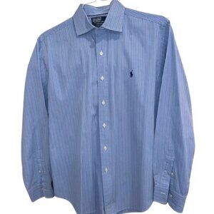 Polo Ralph Lauren Mens Stanton Classic Fit Blue Stripe Button-Up Shirt Size L